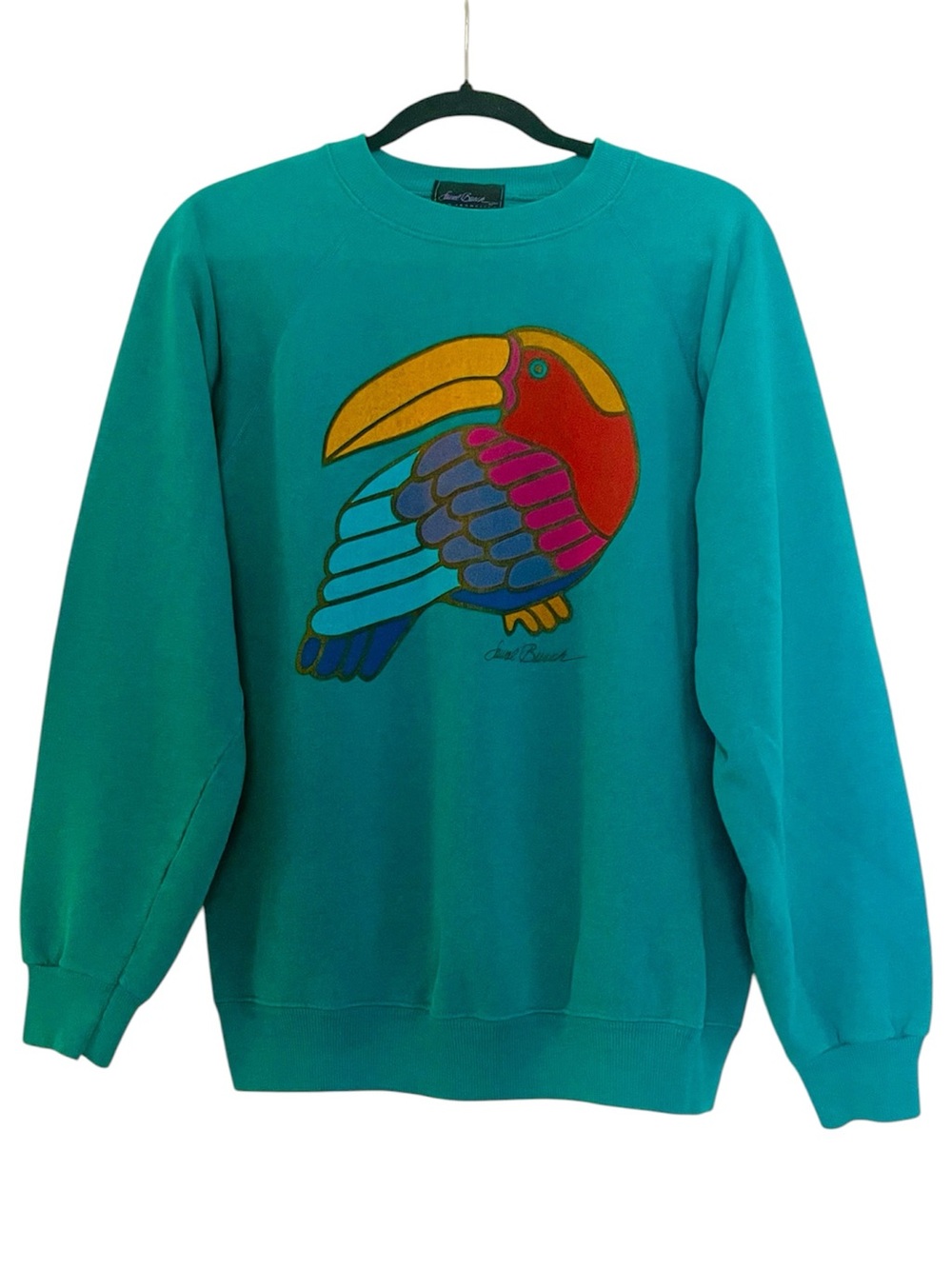 Laurel Burch Toucan Size Large Aqua Sweatshirt